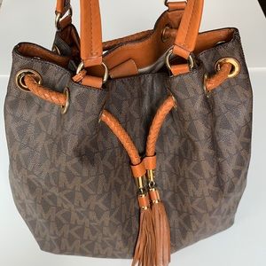MK brown gathered monogram tote